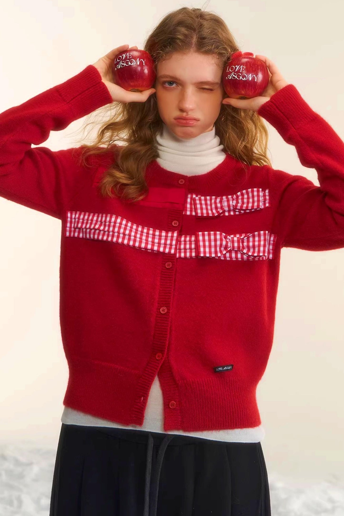 Plaid Patchwork Bow Cardigan