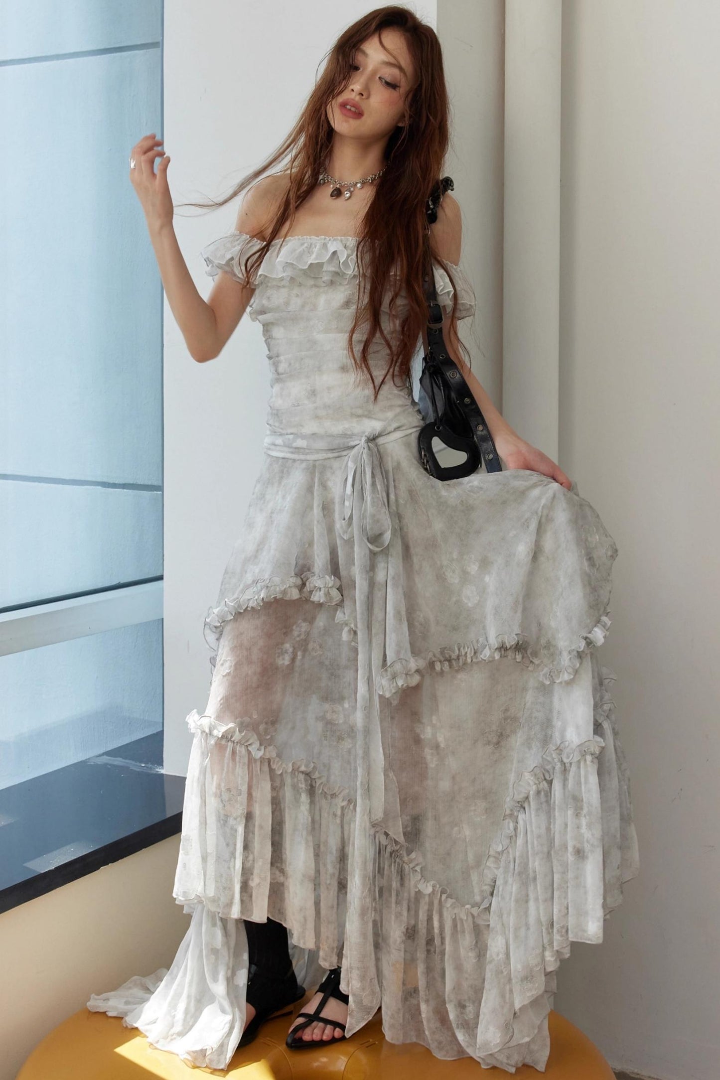 Vintage Gray Ruffle Dress