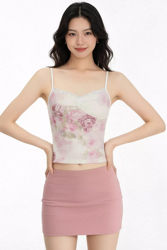 Floral Lace Trim Tank Top Set-Up