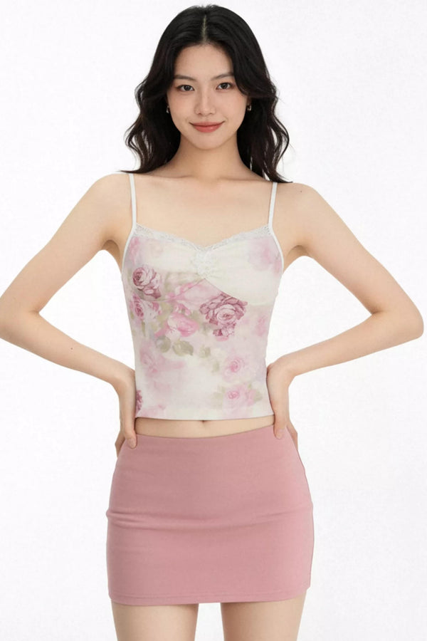 Floral Lace Trim Tank Top Set-Up