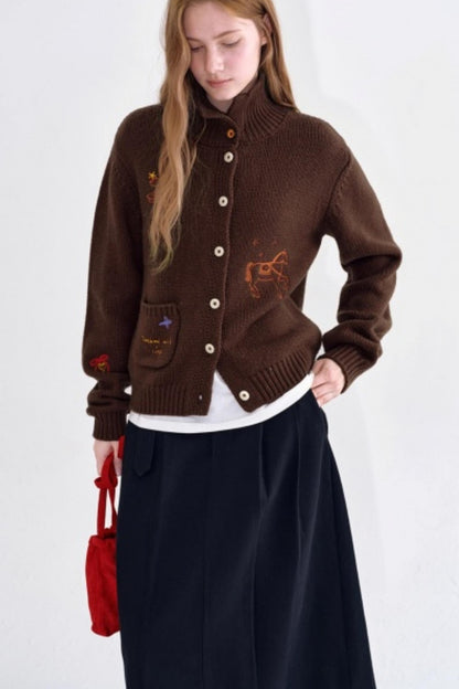 Winter Wool Embroidered Cardigan