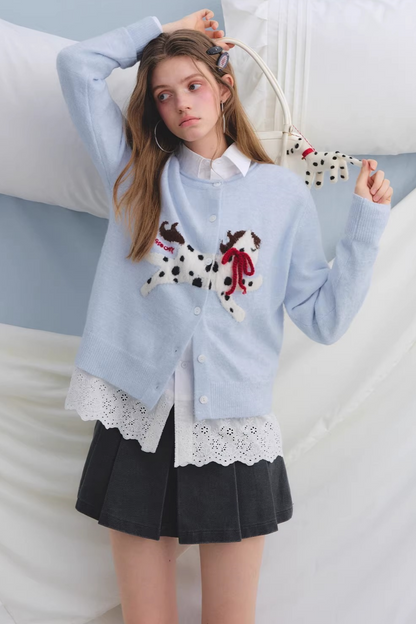 Jacquard Bow Wool Cardigan