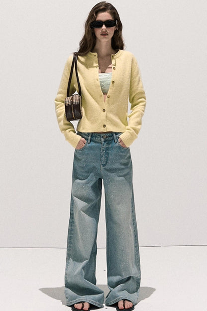 Vintage Crewneck Wool Knit Cardigan