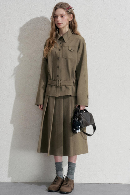 Retro Pleated Skirt With Jacket Set-Up