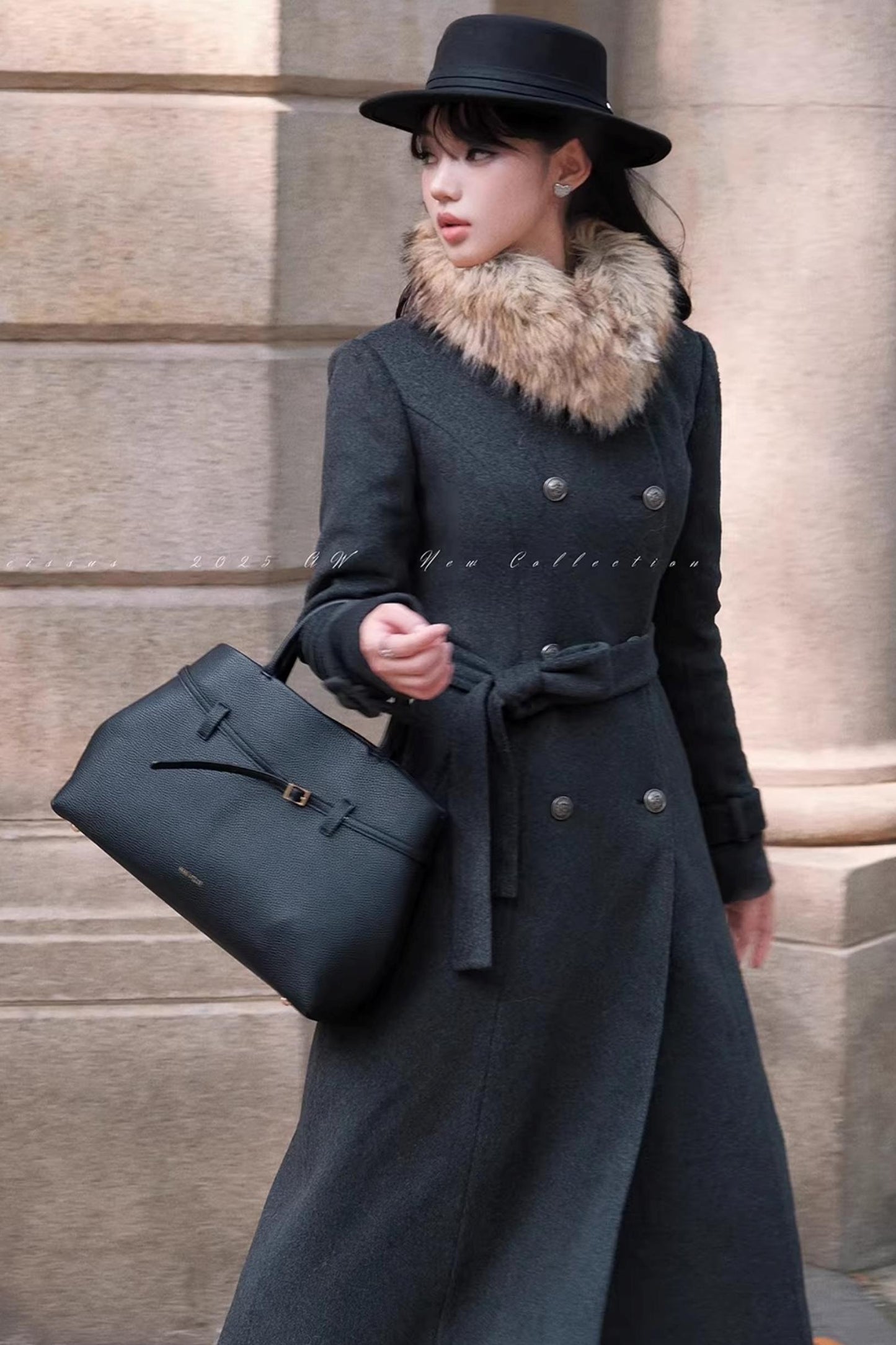 Double-Breasted Woolen Coat Set-Up