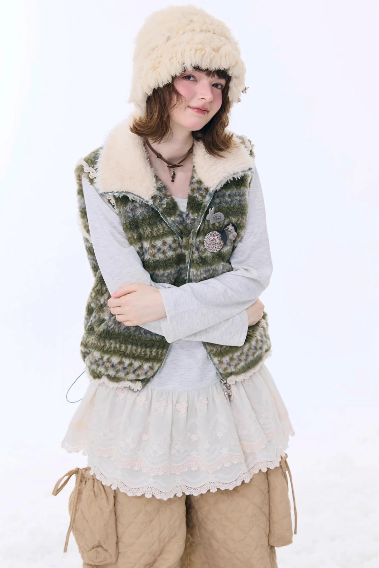 Retro Fair Isle Fleece Vest Jacket