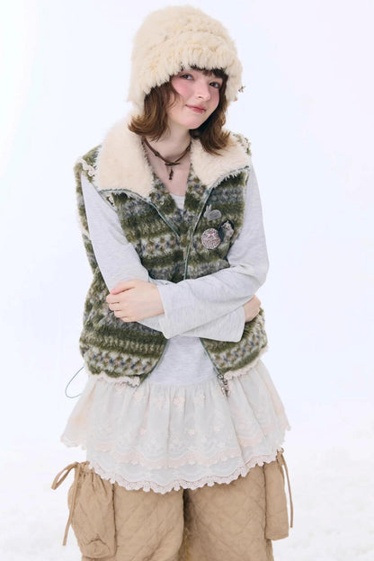 Retro Fair Isle Fleece Vest Jacket