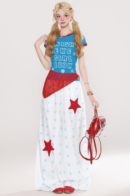 Dopamine Star Print Wide-Leg Pants