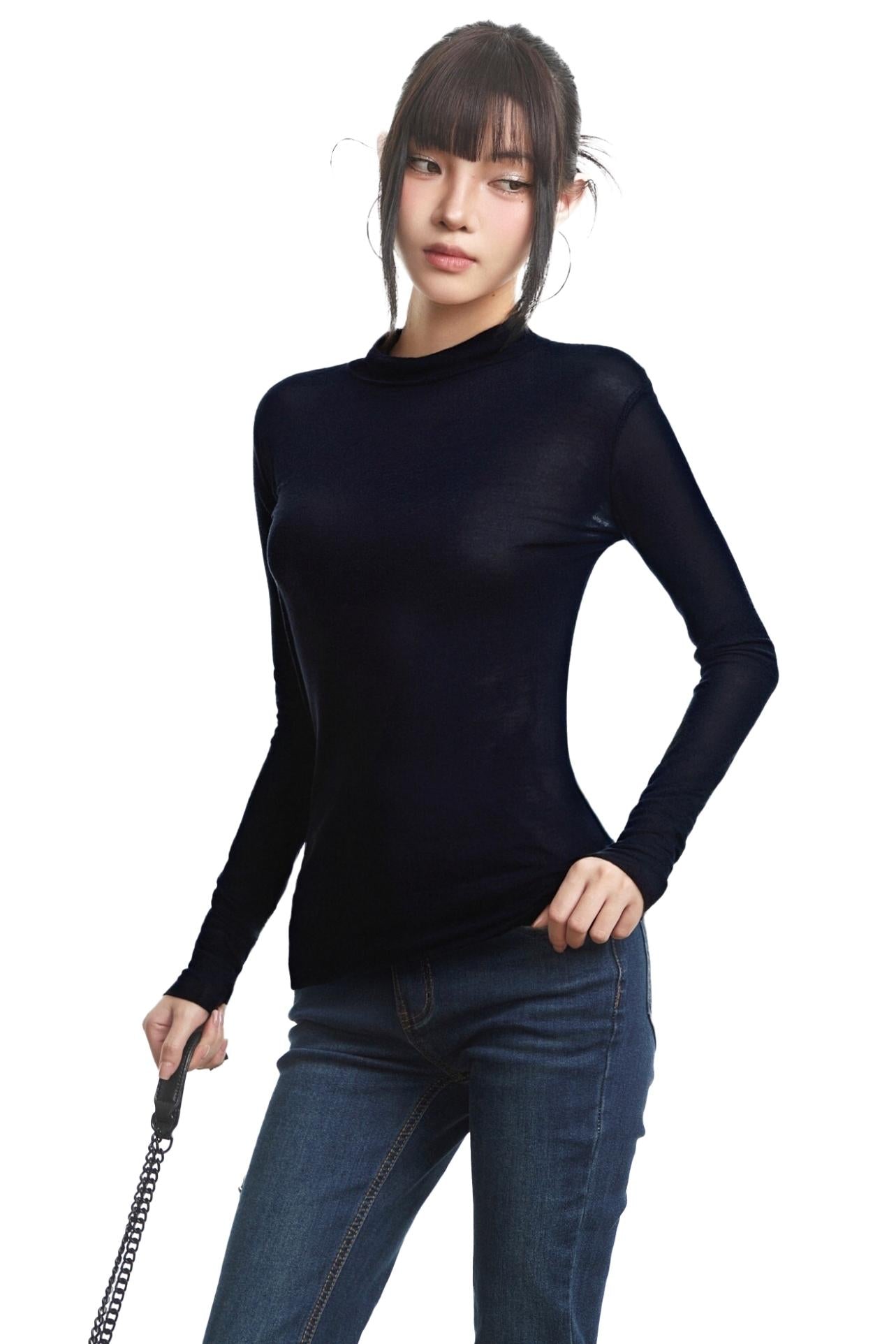 Stacked Collar Long-Sleeved T-Shirt