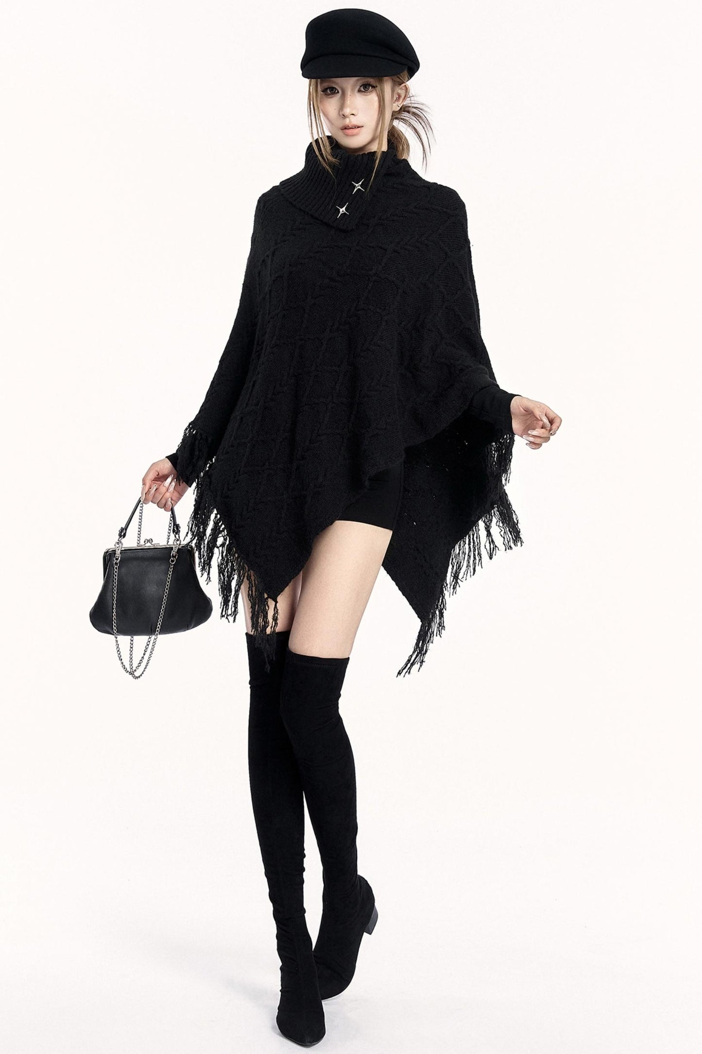 Vintage Knit Turtleneck Cape Cardigan