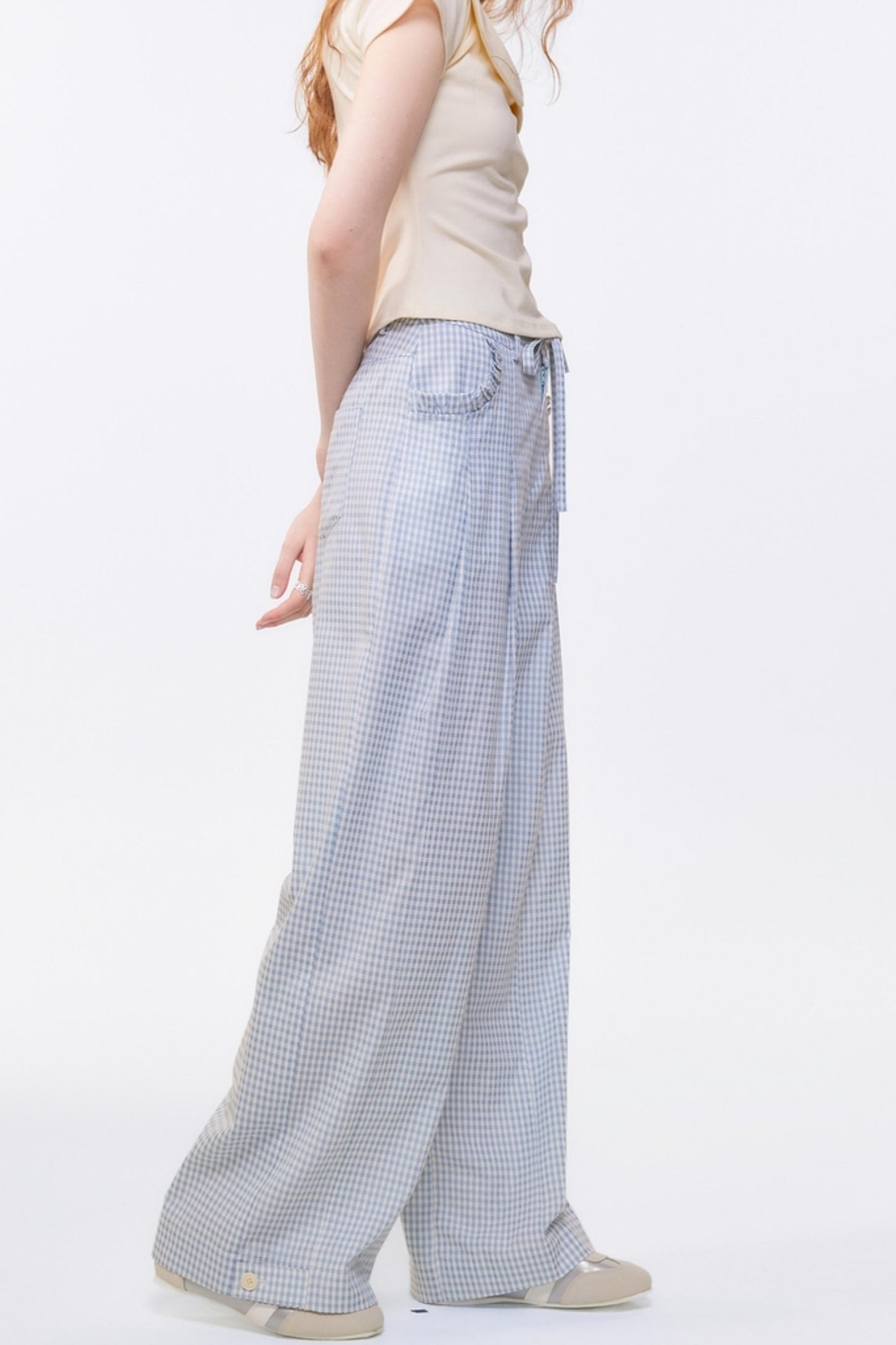 Summer Checkered Wide-Leg Pants