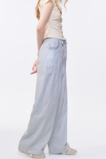 Summer Checkered Wide-Leg Pants