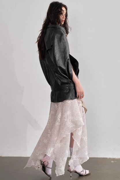 Ebony Brown Leather Cape Coat