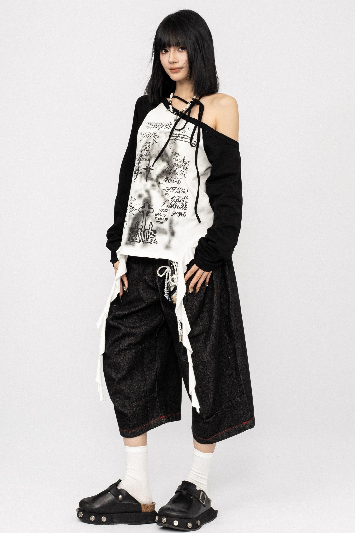 American Cool Off-the-Shoulder Long Sleeve T-Shirt