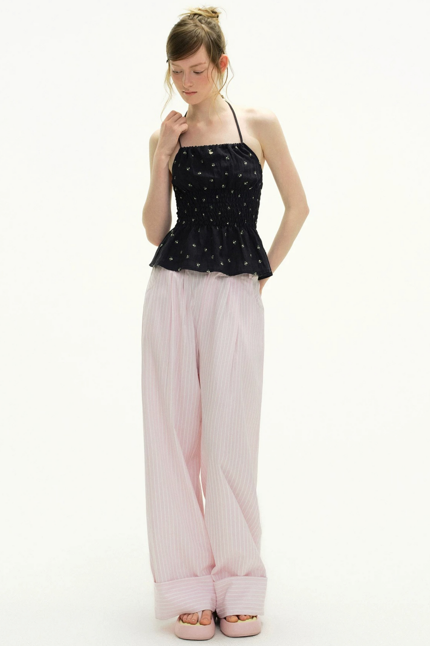 Pink Plaid Wide-Leg Pants
