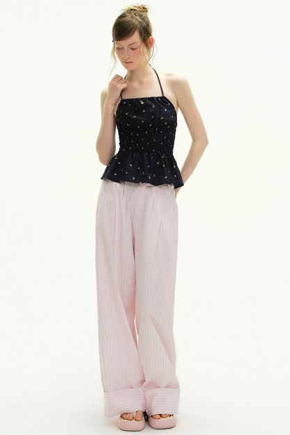 Pink Plaid Wide-Leg Pants