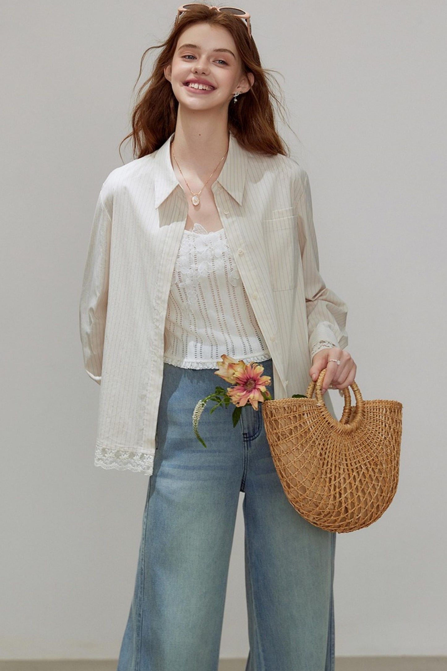 Striped Lace Sleeve Top