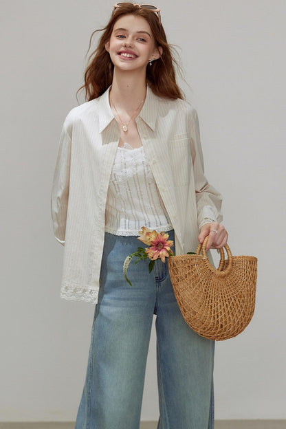 Striped Lace Sleeve Top