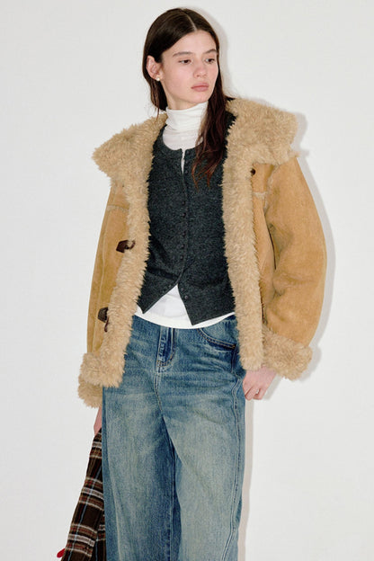 Horn Button Faux Fur Coat