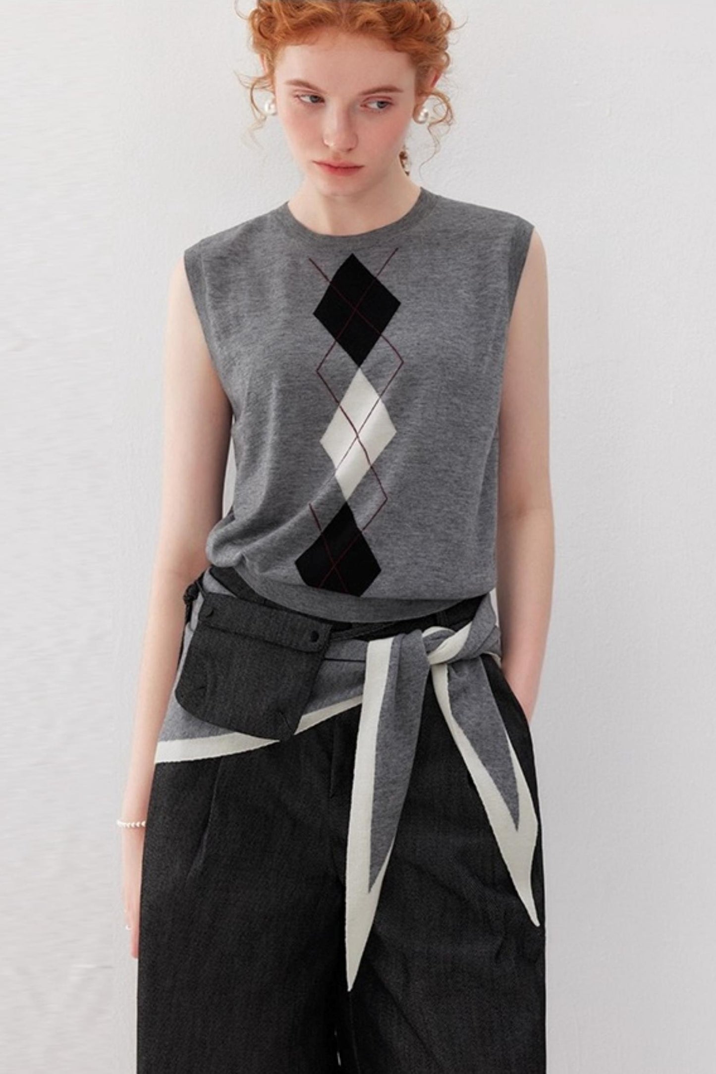 Diamond Checkered Wool Vest