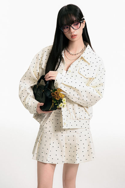 Floral Pleated Jacket Skirt Set-Up