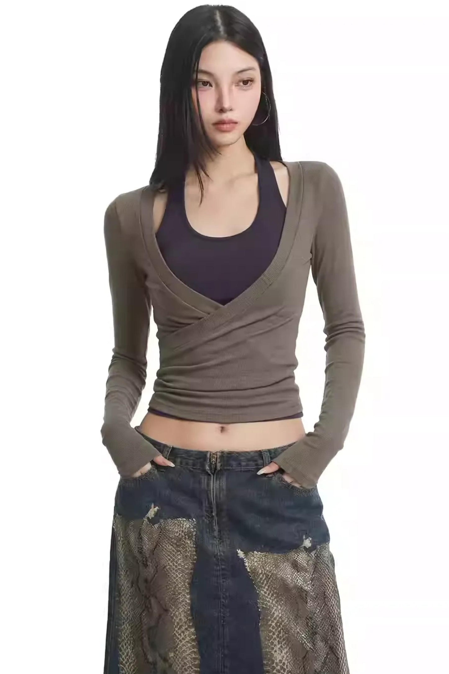 Contrasting Color Halter Top