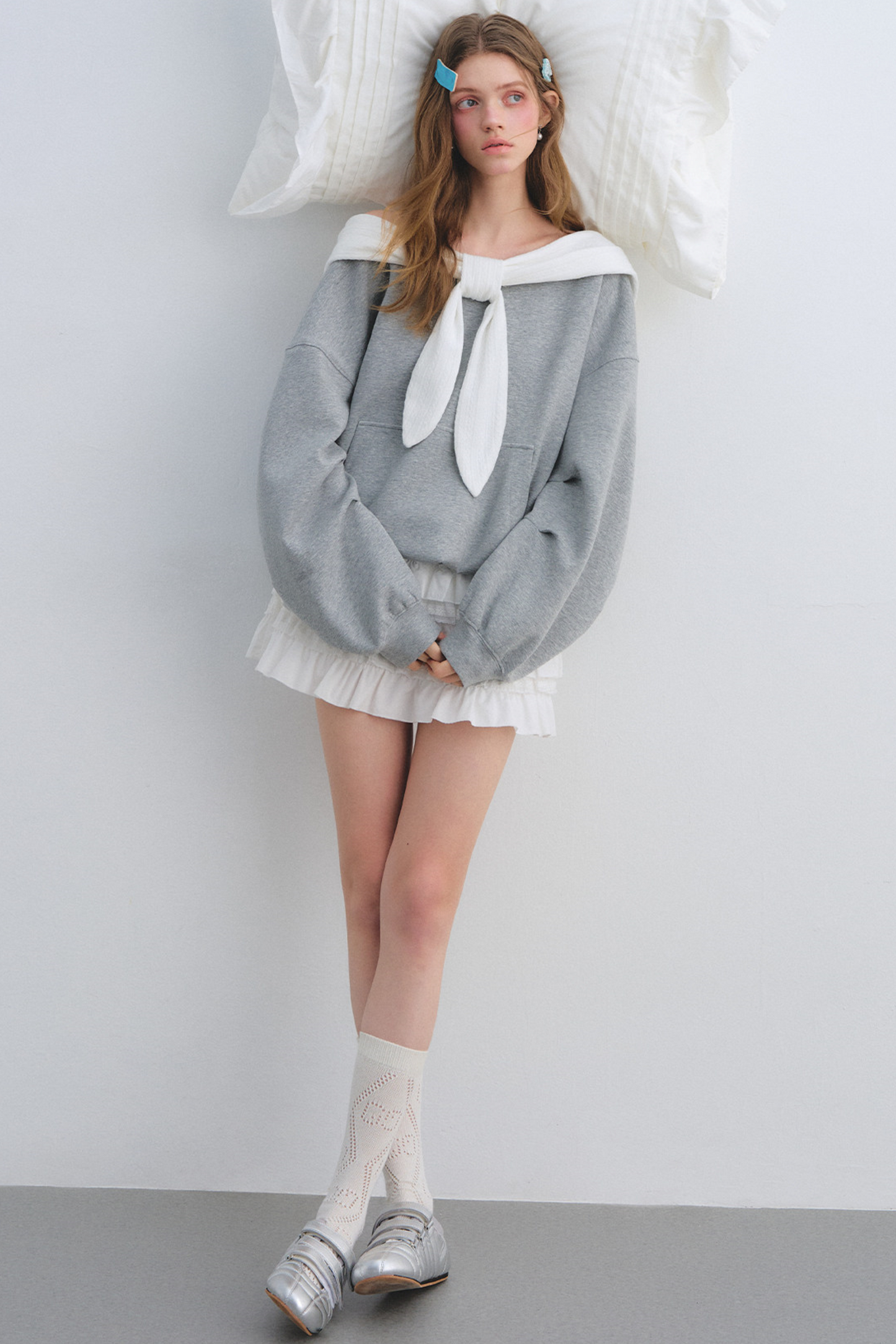 Rabbit Ear Off-Shoulder Sweatshirt