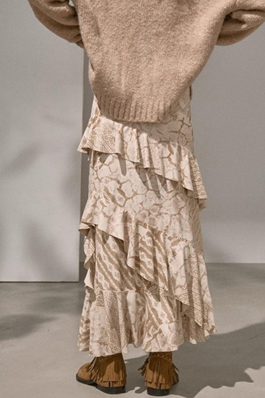 Original Slanted Ruffle Leaf Wave Midi Cake Skirt