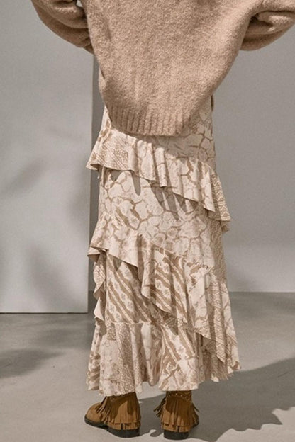 Original Slanted Ruffle Leaf Wave Midi Cake Skirt