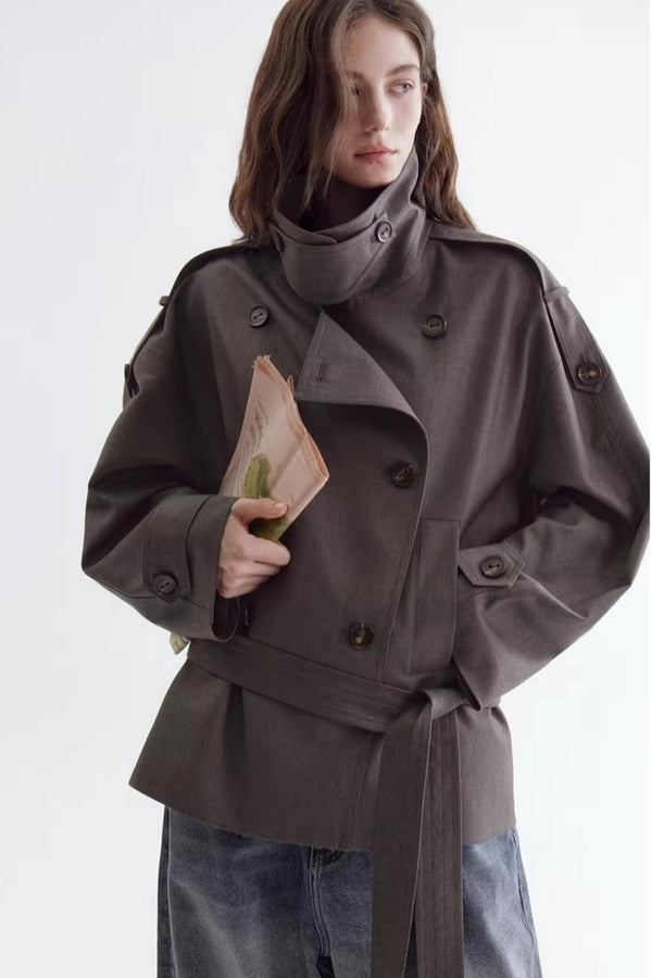 Off-Shoulder Double-Breasted Trench Coat