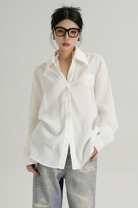 Lapel Solid Color Long Sleeve Shirt