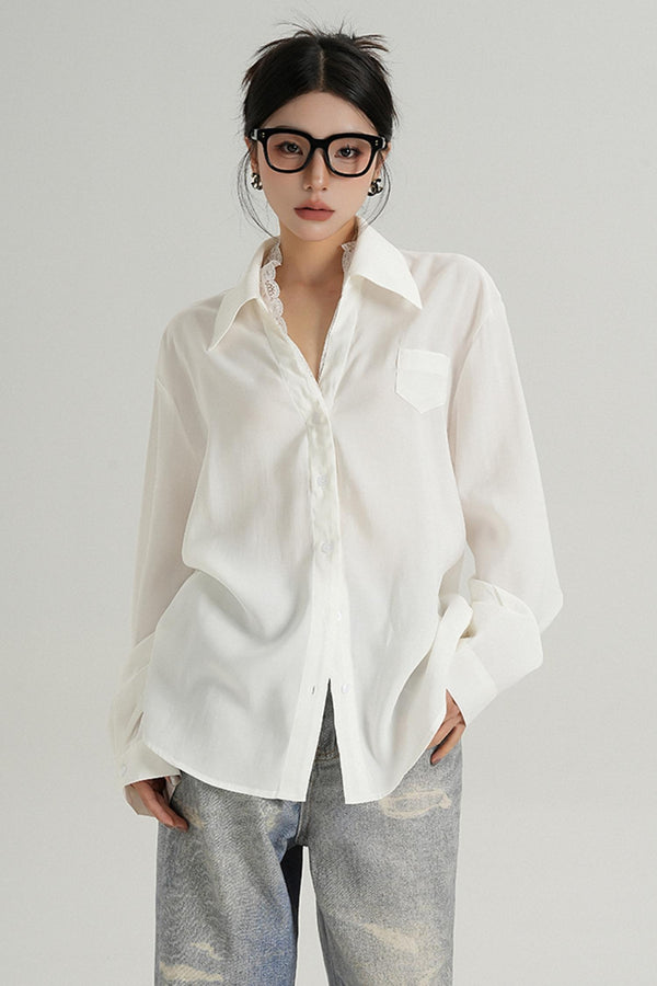 Lapel Solid Color Long Sleeve Shirt