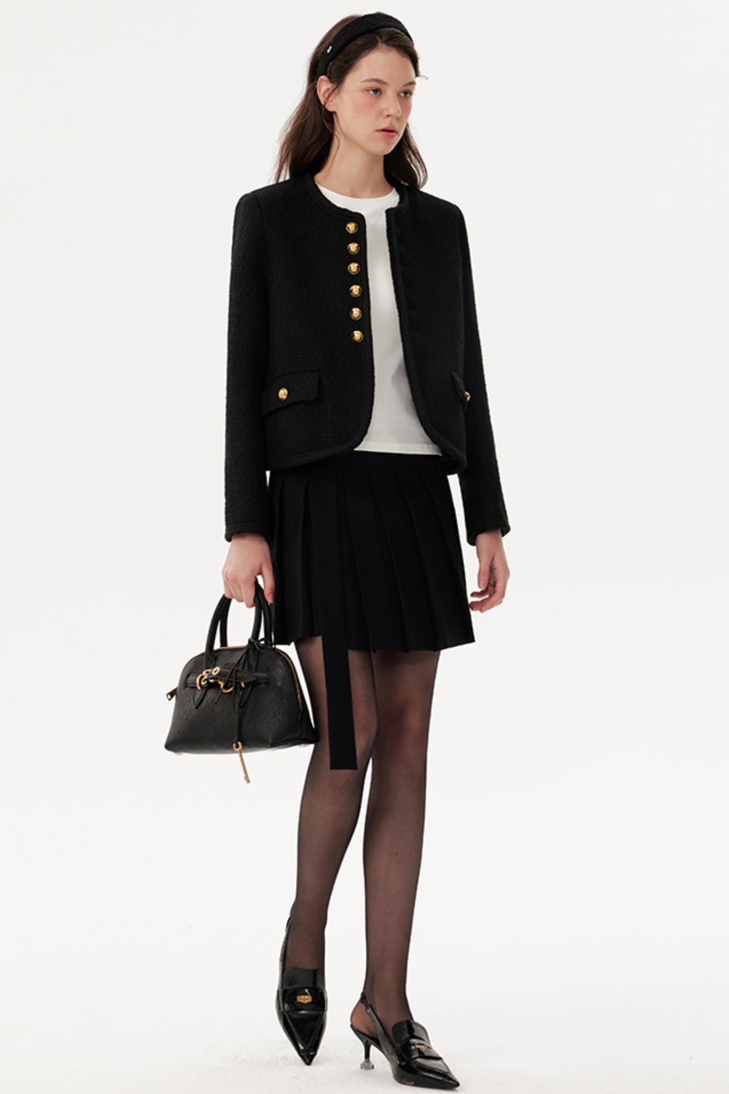 High-Waisted Pleated A-Line Skirt