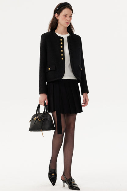 High-Waisted Pleated A-Line Skirt