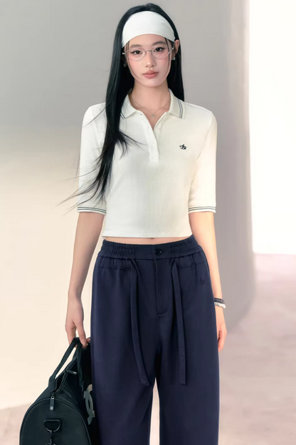 Three-Dimensional Waffle Knit Polo Top