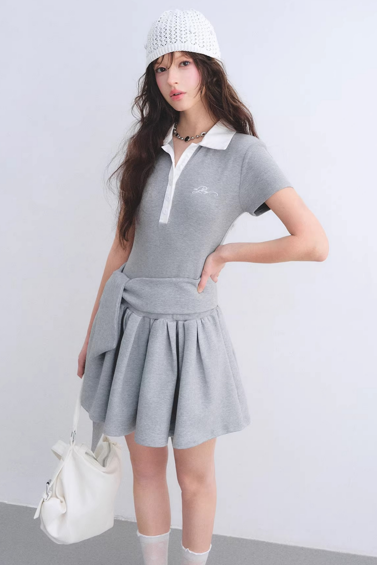 Contrasting Polo Puffy Dress