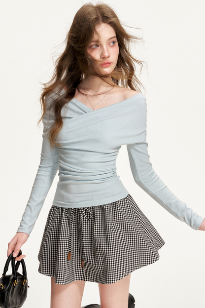 Leather Color-Block A-Line Skirt
