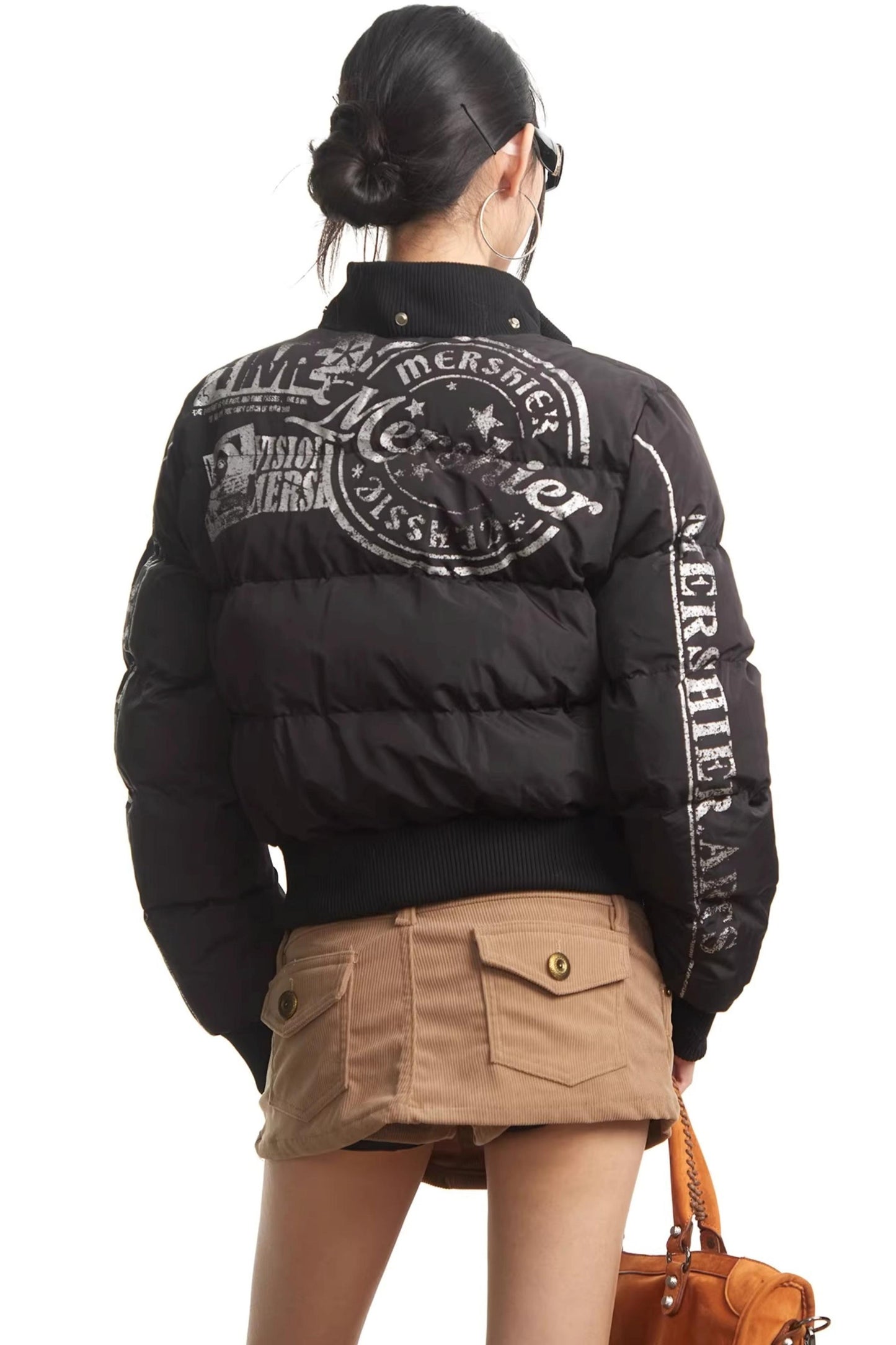 Printed Short Fur Collar Down Jacket