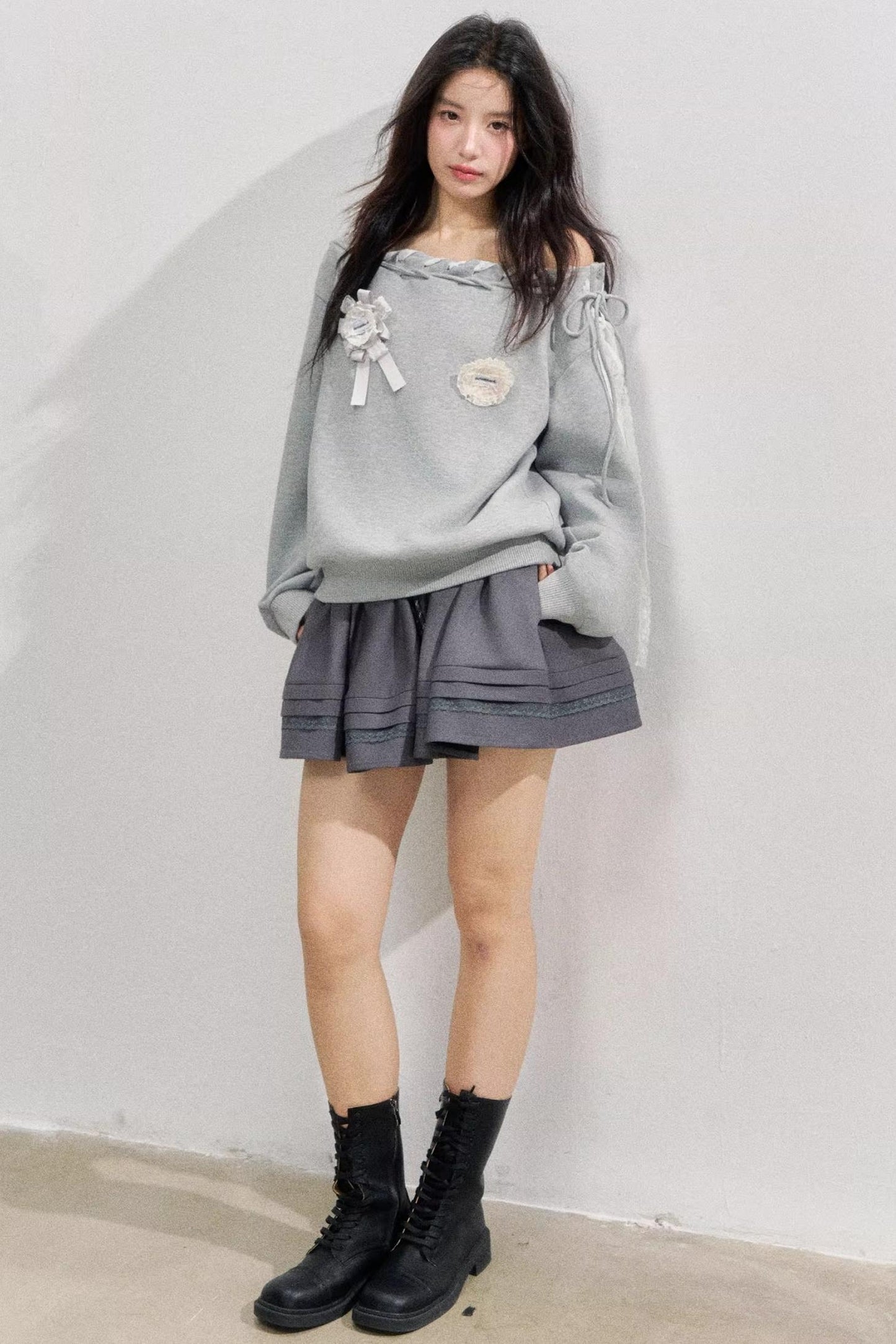 Gray Shoulder Sweatshirt
