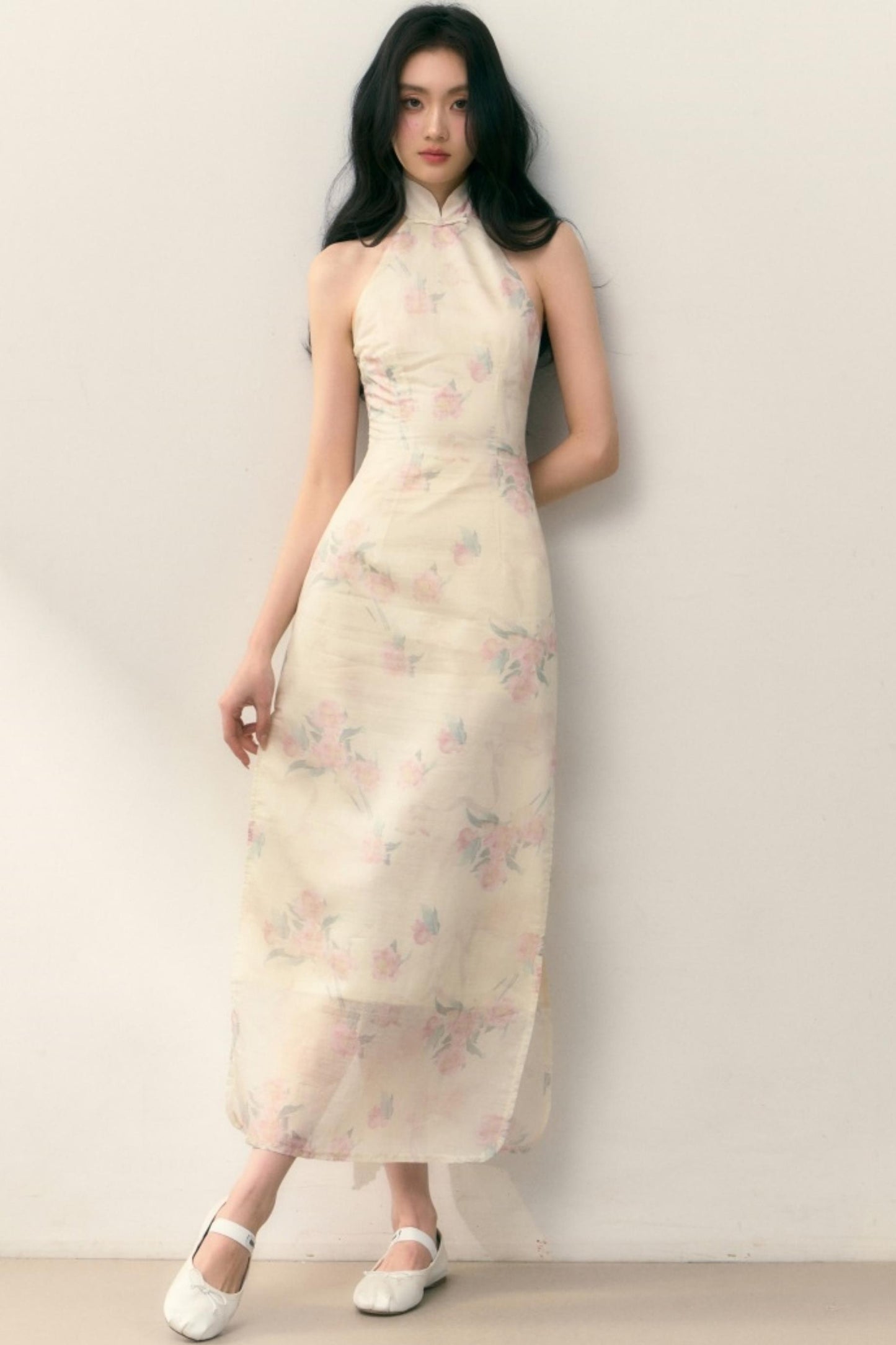 Pastel Lotus Neck-Tie Oriental Dress