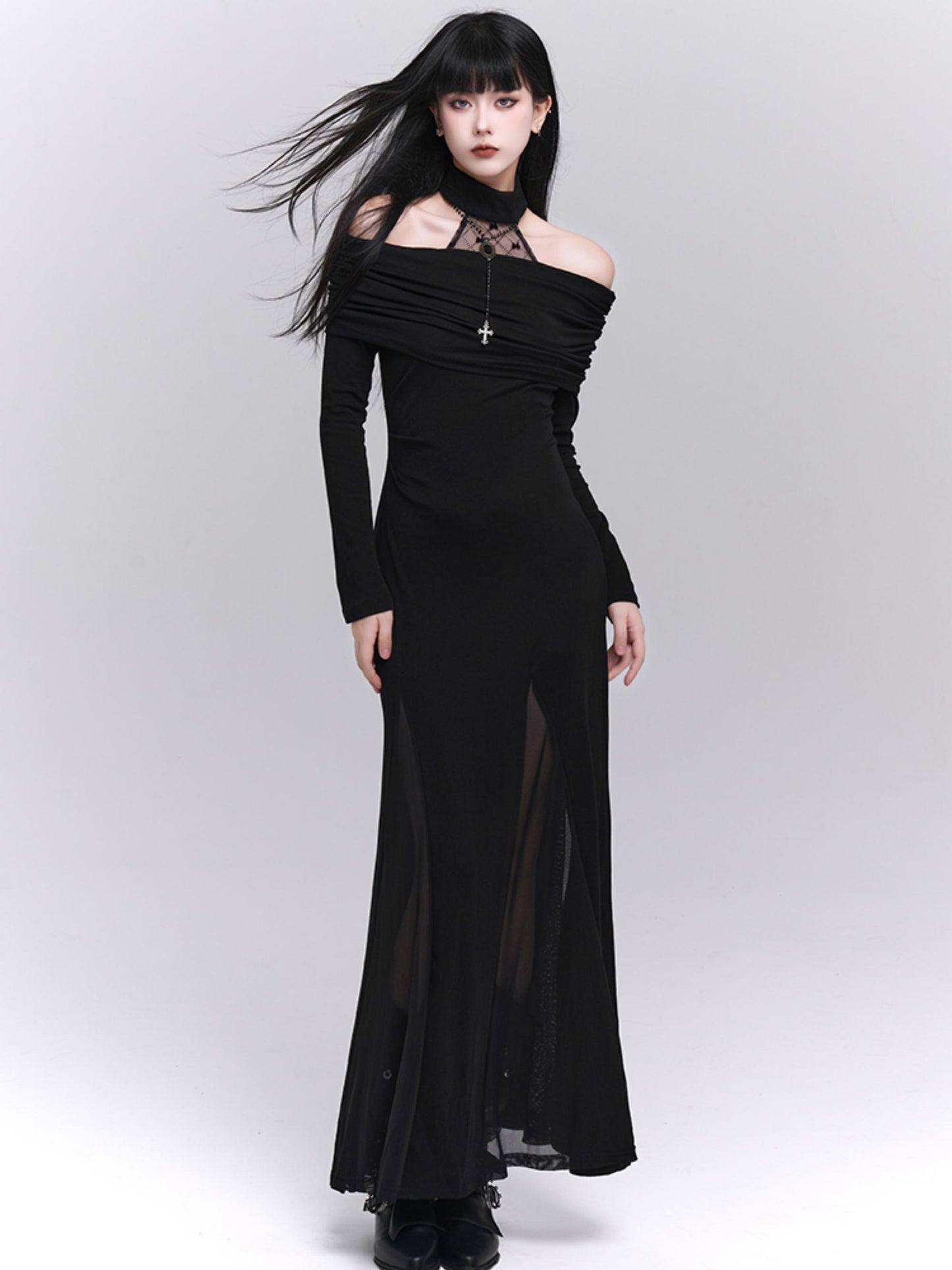 Ghost Girl, Ein-Schulter, Neckholder-Kleid, Damen High-End Sense, Kalt, Einzigartig, Rock, Dunkle Damenmode