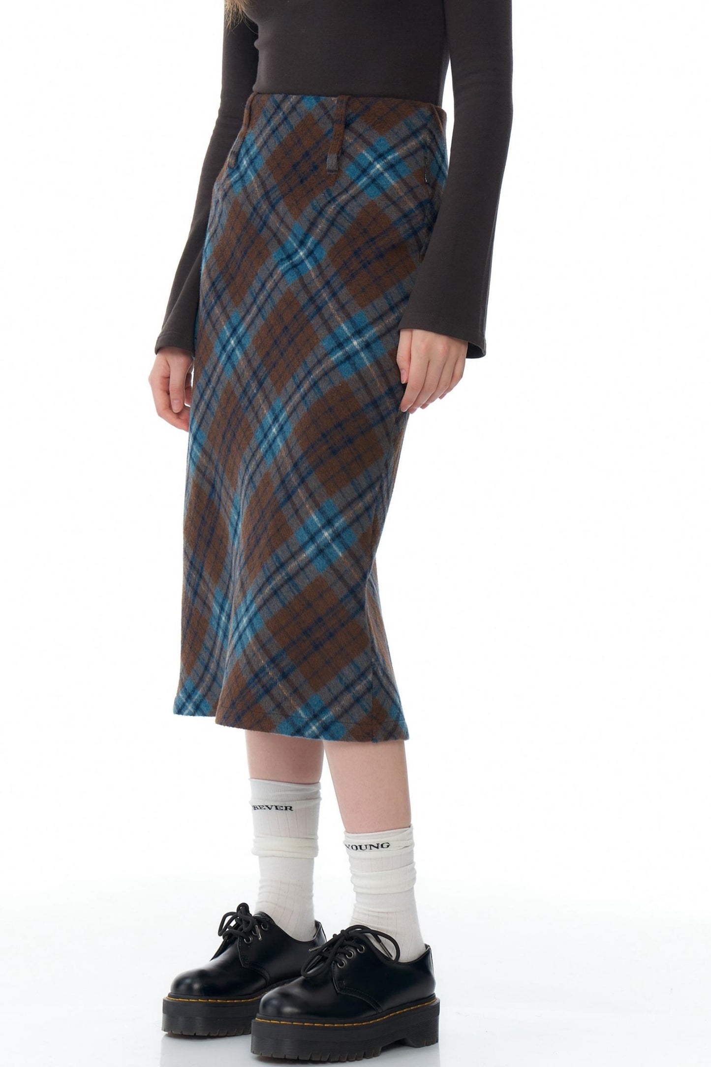 Blue Brown Retro Wool Skirt