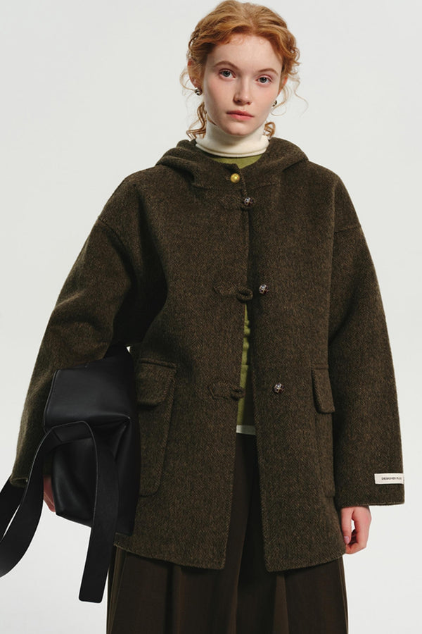 리버시블 호주 양모 후드 코트 