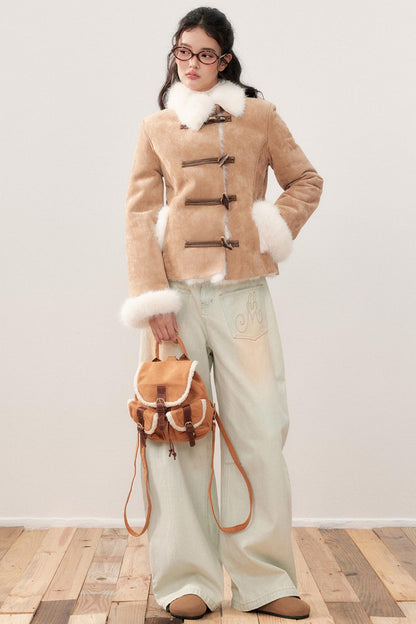 Lapel Suede Wool Patchwork Warm Jacket