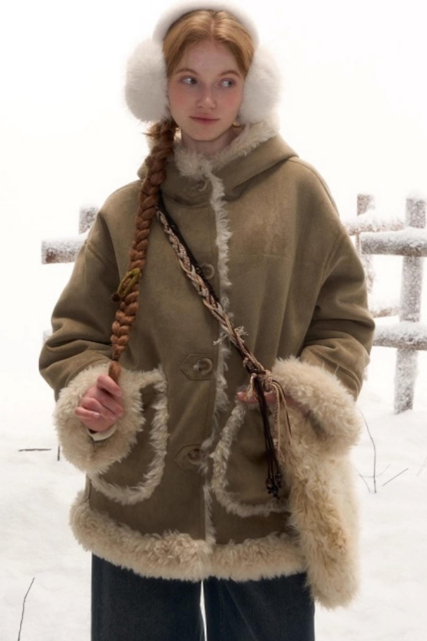 Reversible Hooded Suede Coat