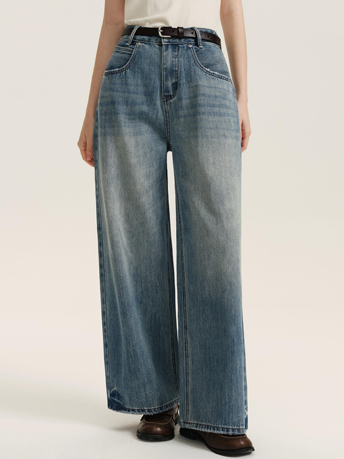 8.15 New Entrants 85% Off Light Blue Washed Jeans Spring and Autumn 2024 High-waisted Straight Casual Wide-leg Pants