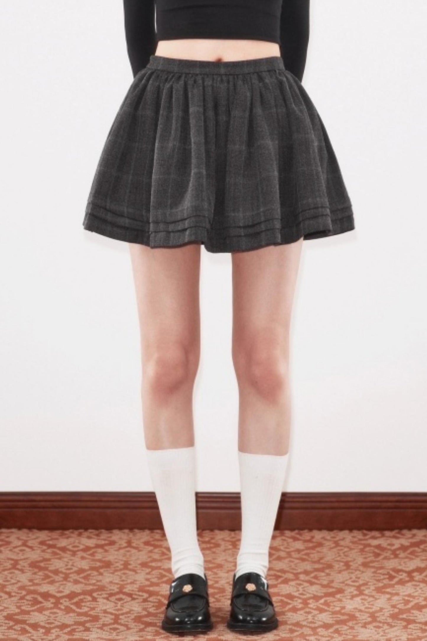 High-Waisted Pleated Puffy A-Line Skirt Set-Up