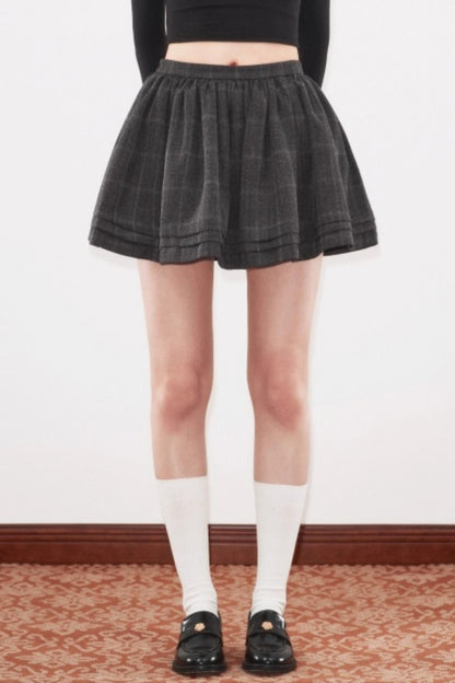 High-Waisted Pleated Puffy A-Line Skirt Set-Up