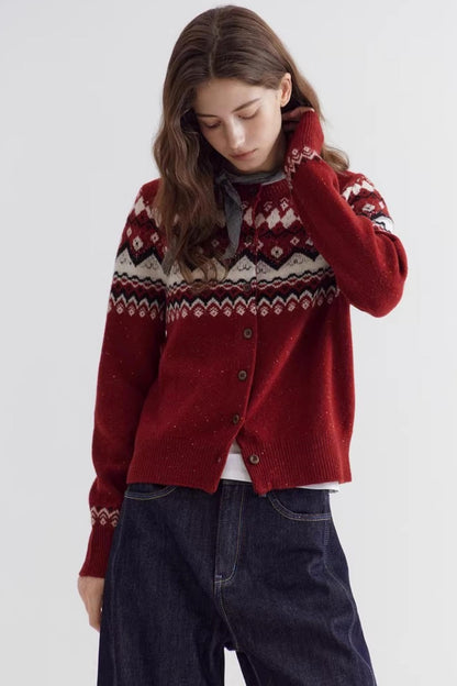 Fair Isle Sheep Wool Cardigan