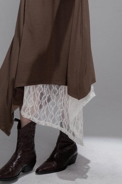 White Milk Coffee Knitted Top & Skirt Set